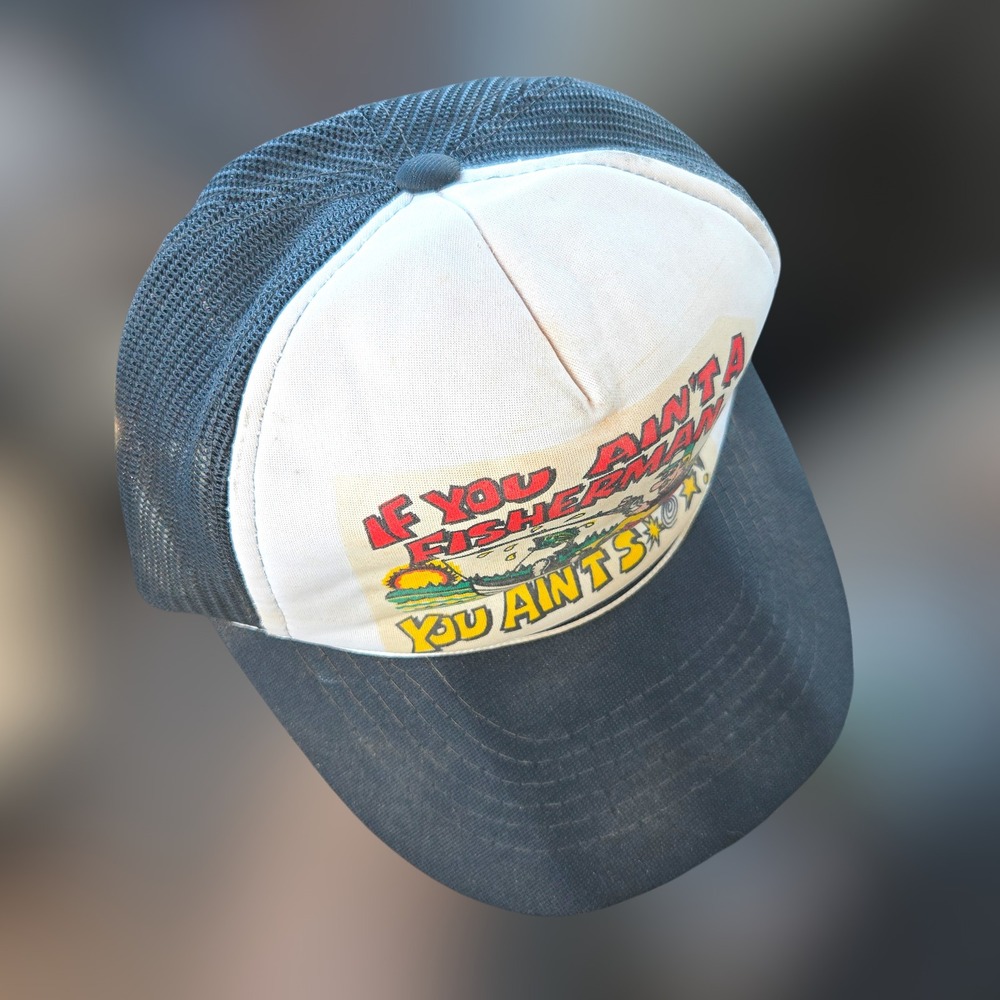 VTG If You Ain't A Fisherman Trucker Hat Black Mesh Snapback Humor Yupoong Cap - Picture 2 of 6